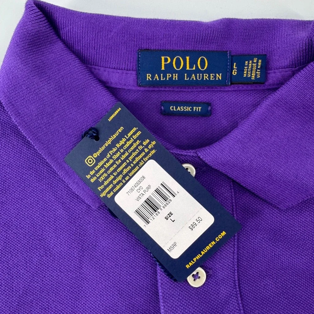 Polo Ralph Lauren Polo Shirt Mens L Purple Classic Fit Mesh Short Sleeve Cotton